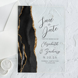 Agate Black Gold Moderne Script Hochzeit Acryleinladungen