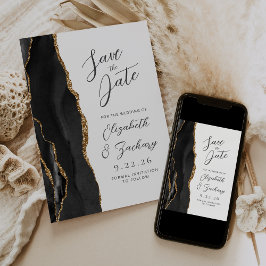 Agate Black Gold Moderne Script Hochzeit Save The Date