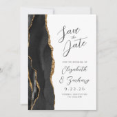 Agate Black Gold Moderne Script Hochzeit Save The Date (Vorderseite)
