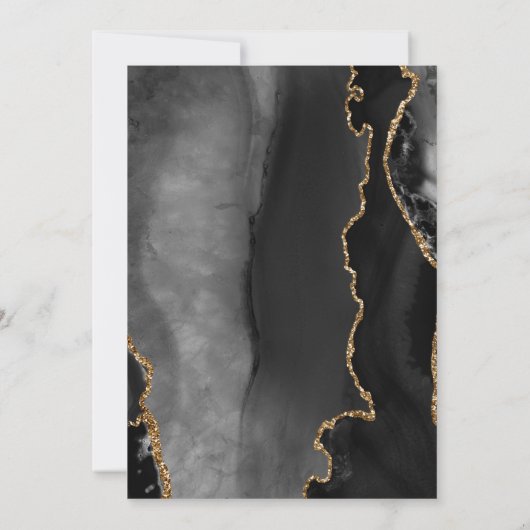 Agate Black Gold Moderne Script Hochzeit Save The Date (Rückseite)