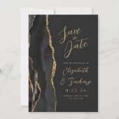 Agate Black Gold Script Dark Wedding Save The Date (Vorderseite)