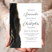 Agate Black Gold Script Wedding Einladung