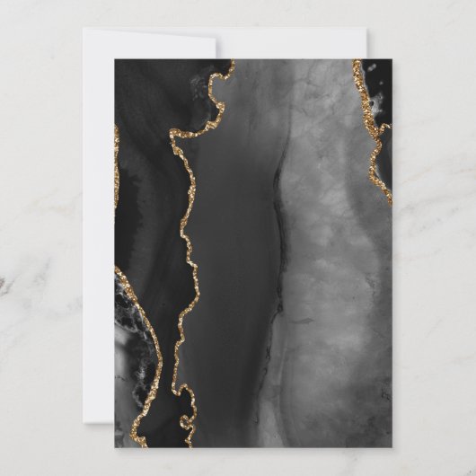 Agate Black Gold Script Wedding Einladung (Rückseite)