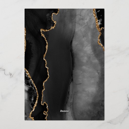 Agate Black Gold Script Wedding Folieneinladung (Rückseite)