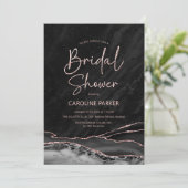Agate Black Rose Gold Brautparty Einladung (Stehend Vorderseite)