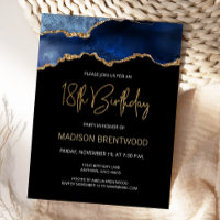 Agate Blue Gold 18. Geburtstag Einladung