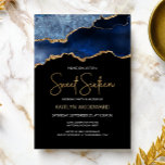 Agate Blue Gold Dark Sweet 16 Geburtstagsparty Einladung<br><div class="desc">Diese trendige 16 . Geburtstag-Geburtstagseinladung zeigt ein Aquarellbild einer agaten Ode in Blautönen mit goldenen Imitaten. Die Worte "16 . Geburtstag" erscheinen in Imitaten goldenen Glitzer in dekorativen modernen Handschrift Schriftart. Passen Sie den Namen der Ehre in goldfarbenem Text an und die Details in Weiß. Das gleiche blaue Apache-Bild wird...</div>