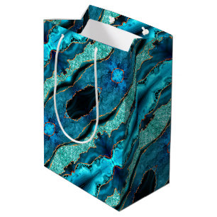 Agate Blue Gold Glitzer Geschenktasche Mittlere Geschenktüte