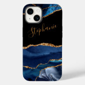Agate Blue Gold Glitzer Individuelle Name Case-Mate iPhone Hülle (Rückseite)