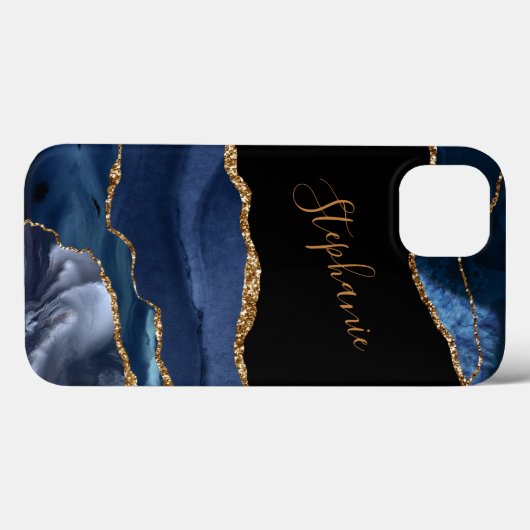 Agate Blue Gold Glitzer Individuelle Name Case-Mate iPhone Hülle (Rückseite (Horizontal))