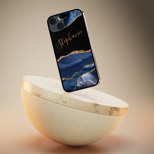 Agate Blue Gold Glitzer Individuelle Name Case-Mate iPhone Hülle