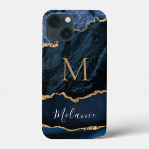Agate Blue Gold Glitzer Marble Individuelle Name L Case-Mate iPhone Hülle