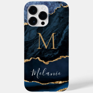 Agate Blue Gold Glitzer Marble Individuelle Name L Case-Mate iPhone 14 Pro Max Hülle