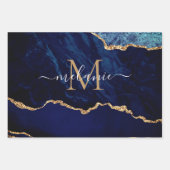 Agate Blue Gold Ihr Name Letter Wrapping Paper Geschenkpapier Set (Vorderseite 2)