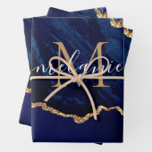 Agate Blue Gold Ihr Name Letter Wrapping Paper Geschenkpapier Set (Beispiel)