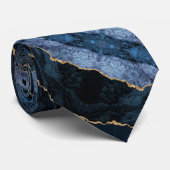 Agate Blue Gold Marble Elegante Neck Tie Geschenk Krawatte (Gerollt)