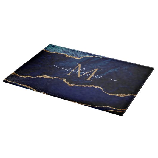 Agate Blue Gold Marmor Cutting Board Individuelle  Schneidebrett (Ecke)