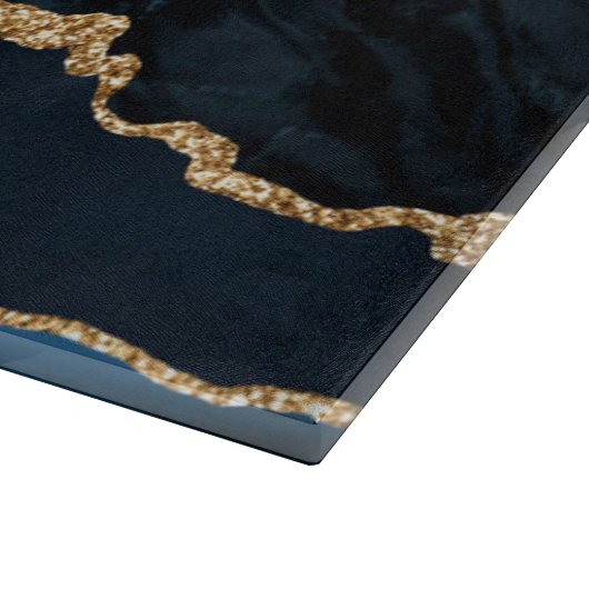 Agate Blue Gold Marmor Individuelle Name Cutting B Schneidebrett (Ecke)