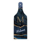 Agate Blue Gold Marmor Monogram Name Cutting Board Schneidebrett (Vorderseite)