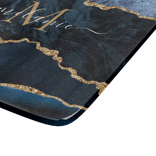 Agate Blue Gold Marmor Name Letter Cutting Board Schneidebrett (Ecke)