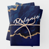 Agate Blue Gold Wrapping Paper Sheets - Ihr Name Geschenkpapier Set (Beispiel)
