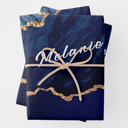 Agate Blue Gold Wrapping Paper Sheets - Ihr Name Geschenkpapier Set (Beispiel)