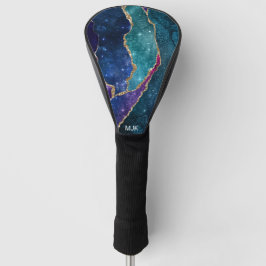 Agate Blue Lila Aqua Gold Veins Monogram Golf Headcover