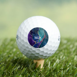 Agate Blue Lila Aqua Gold Veins Monogram Golfball