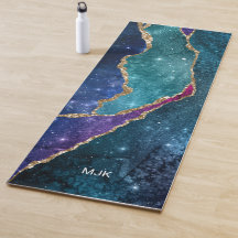 Agate Blue Lila Aqua Gold Veins Monogram