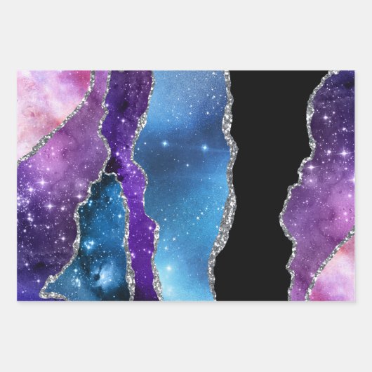 Agate Blue Lila Pink Silver Glitzer Extravagant Hü Geschenkpapier Set (Vorderseite 2)