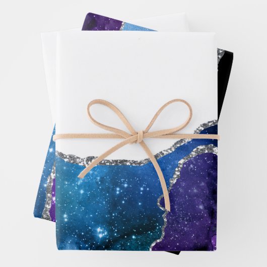 Agate Blue Lila Pink Silver Glitzer Extravagant Hü Geschenkpapier Set (Beispiel)