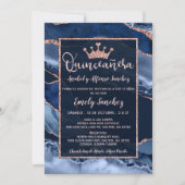 Agate Blue Rose Gold Quinceñera Foto Spanisch Einladung (Vorderseite)