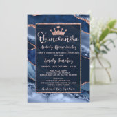 Agate Blue Rose Gold Quinceñera Foto Spanisch Einladung (Stehend Vorderseite)
