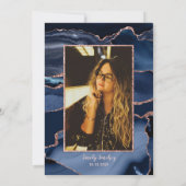 Agate Blue Rose Gold Quinceñera Foto Spanisch Einladung (Rückseite)