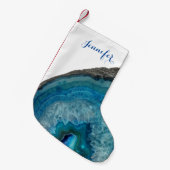 Agate Blue Türkis White Monogram Name Cool Kleiner Weihnachtsstrumpf (Vorderansicht (hängend))