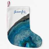 Agate Blue Türkis White Monogram Name Cool Kleiner Weihnachtsstrumpf (Vorderseite)