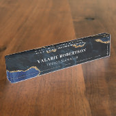 Agate Blue und Gold Office-Schreibtisch Namensplat Namensplakette (Seite)