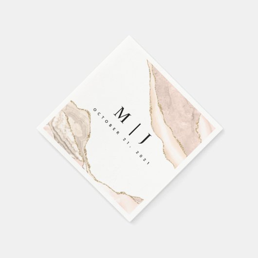 Agate Blush & Gold Glitzer Hochzeit Serviette (Ecke)