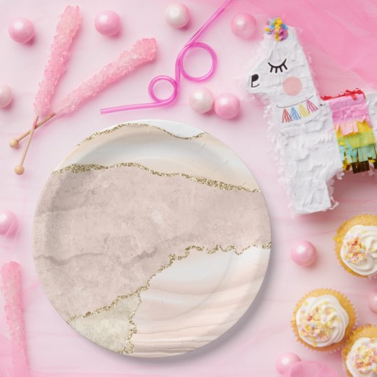 Agate Blush & Gold Glitzer Hochzeitsscheibe Pappteller (Party)