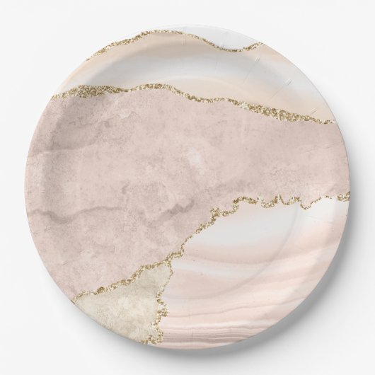 Agate Blush & Gold Glitzer Hochzeitsscheibe Pappteller (Vorderseite)