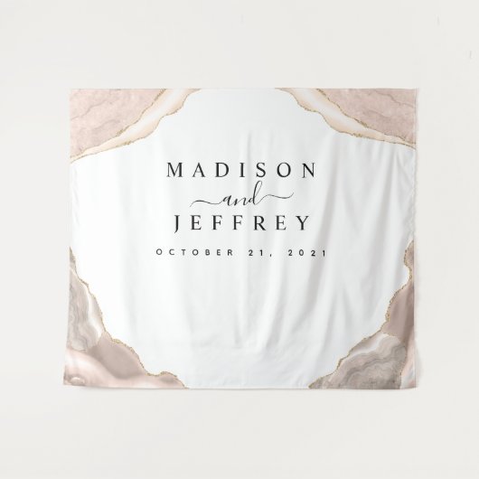 Agate Blush & Gold Glitzer Hochzeitsvorhang Wandteppich (Vorderseite (Horizontal))