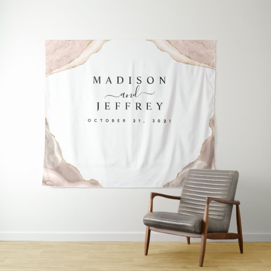 Agate Blush & Gold Glitzer Hochzeitsvorhang Wandteppich (Beispiel (Horizontal))