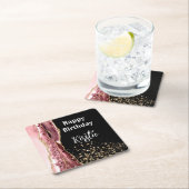 Agate Blush Pink Black Rose Gold Glitzer Geburtsta Rechteckiger Pappuntersetzer (Vor Ort)