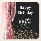 Agate Blush Pink Black Rose Gold Glitzer Geburtsta Rechteckiger Pappuntersetzer (Vorderseite)