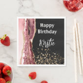 Agate Blush Pink Black Rose Gold Glitzer Geburtsta Serviette (Beispiel)