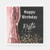 Agate Blush Pink Black Rose Gold Glitzer Geburtsta Serviette (Vorderseite)