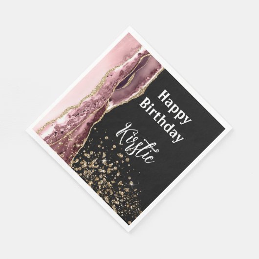 Agate Blush Pink Black Rose Gold Glitzer Geburtsta Serviette (Ecke)
