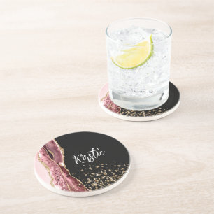Agate Blush Pink Black Rose Gold Glitzer Getränkeuntersetzer