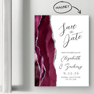 Agate Burgund Silber Schrift Save-the-Date-Karte Magneteinladung