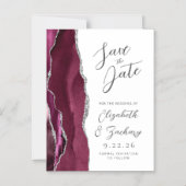 Agate Burgund Silber Schrift Save-the-Date-Karte Magneteinladung (Vorderseite)